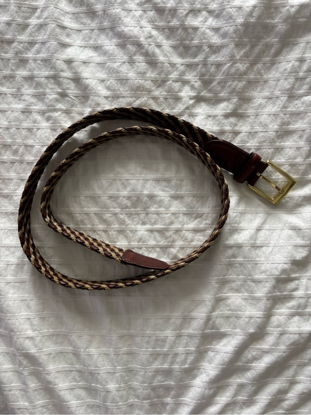 Braided Leather-Trim Men's Belt in Brown and Tan size 38